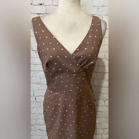 Kay Unger New York Brown Polka Dot Cotton Blend Midi Dress Size 8 - Picture 3 of 8
